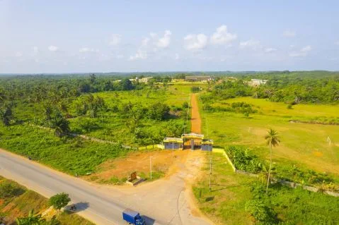 Aerial view of Kikam Technical Institute campus and entrance